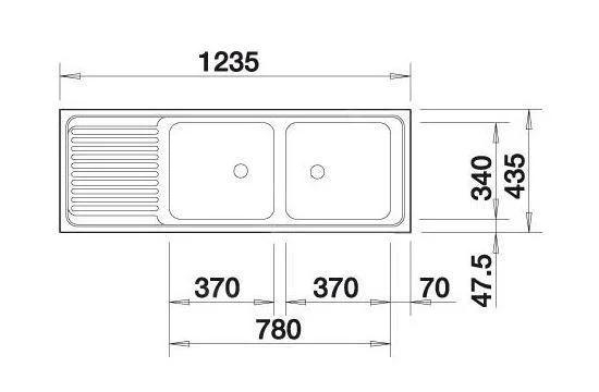 Kitchen Sink Blanco Top Ezs 12x4-2 – stainless steel sink, 123.5 × 43.5 cm, stainless steel