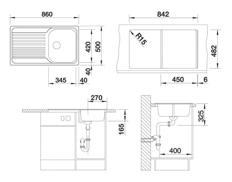 Blanco Tipo 45 S konyhai mosogató – rozsdamentes acél mosogató, 86 × 50 cm, rozsdamentes