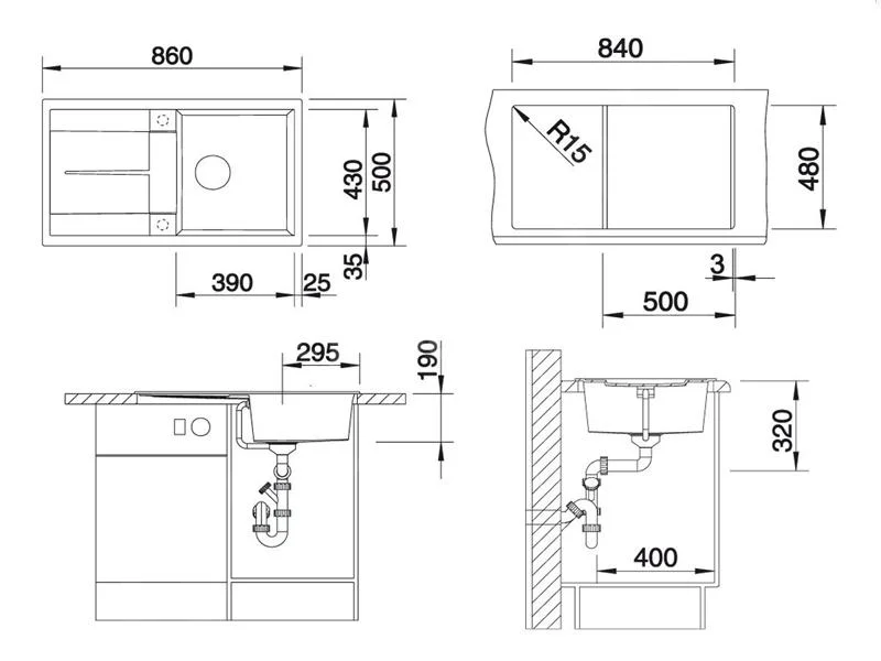 Kitchen Sink Blanco Metra 5 S – Silgranit Sink, 86 × 50 cm, without Excenter, Anthracite