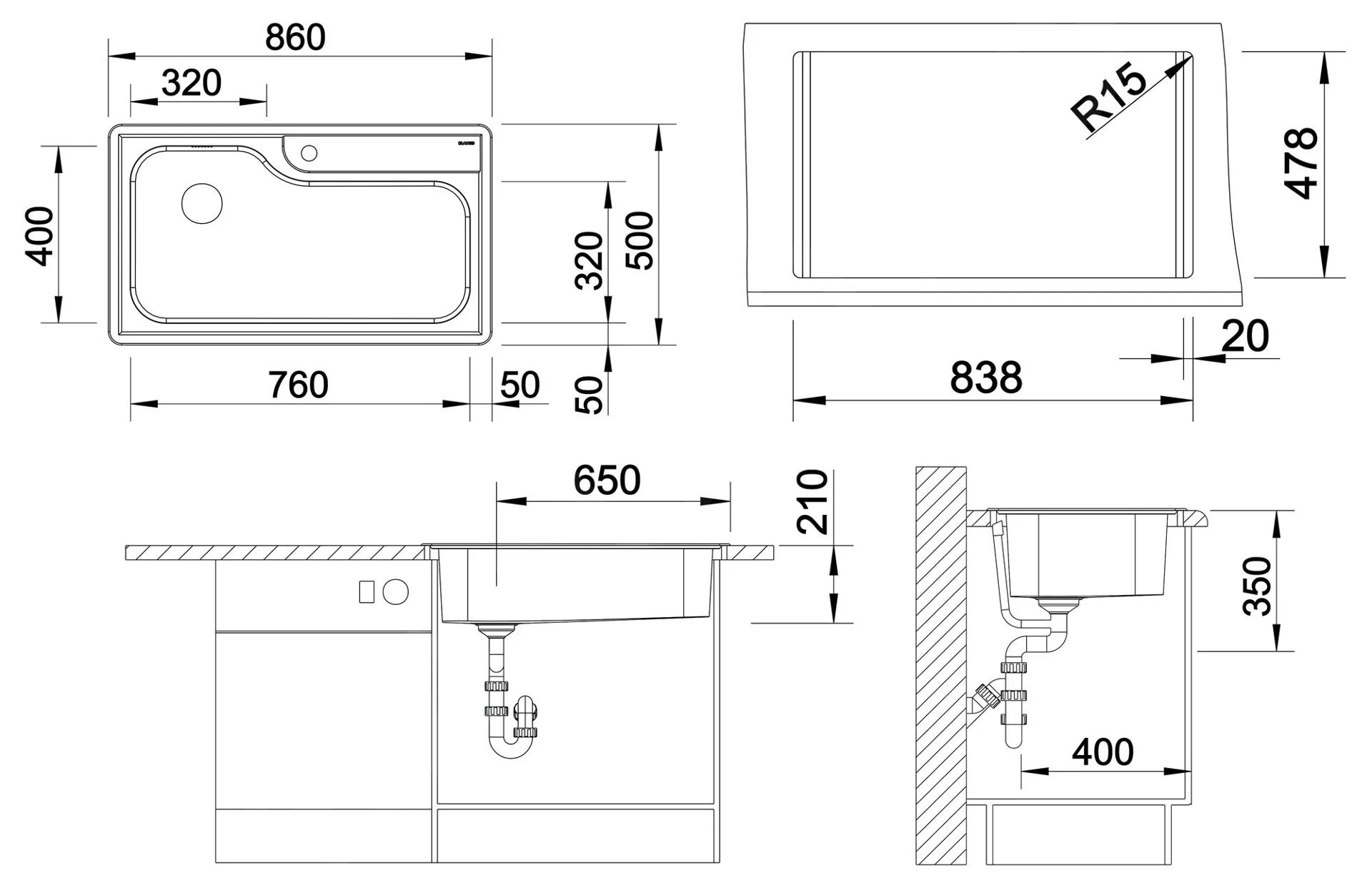 Kitchen Sink Blanco Plenta – Stainless Steel Sink, 86 × 50 cm, Polished Stainless Steel