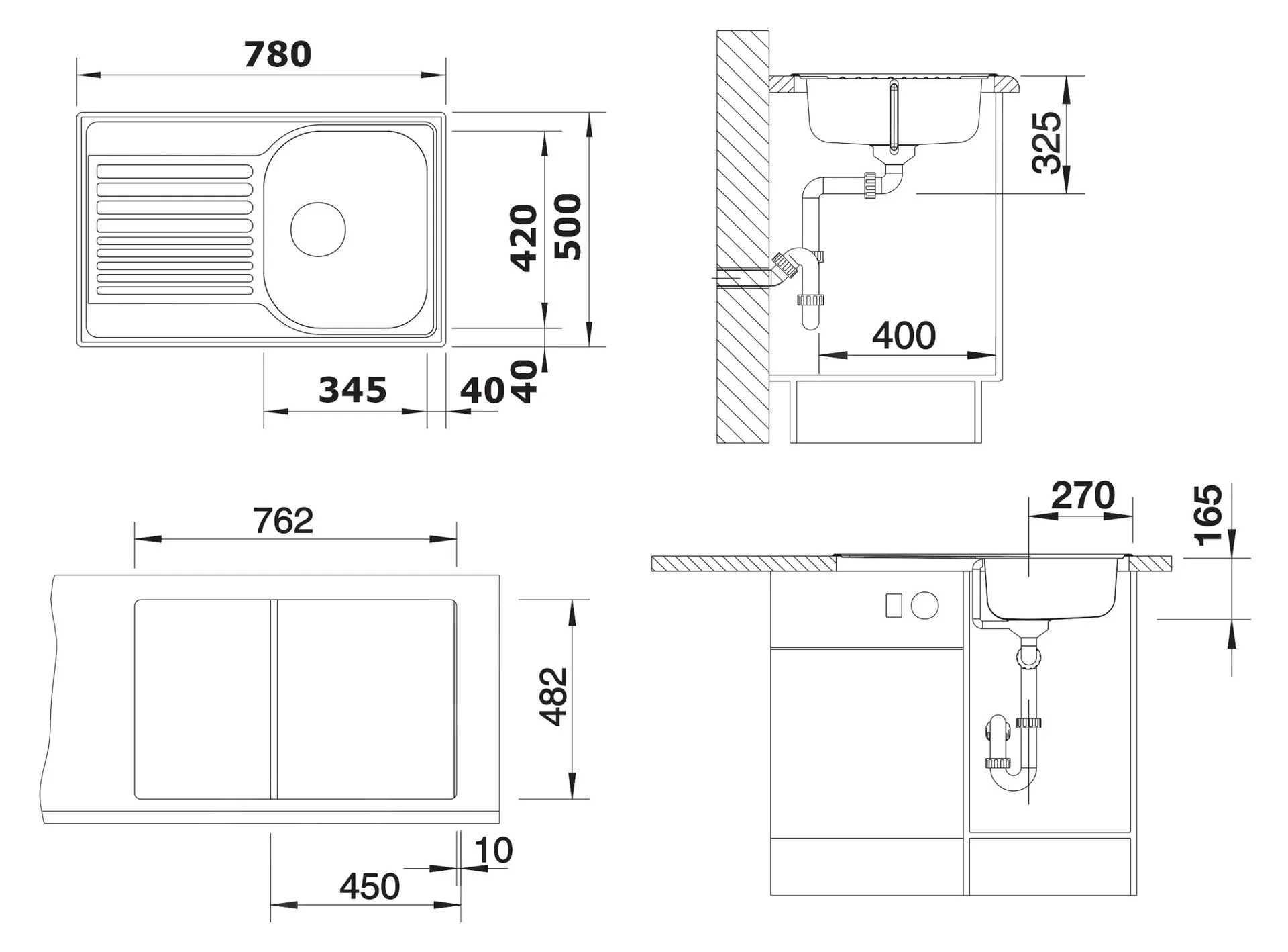 Kitchen Sink Blanco Tipo 45S Compact – stainless steel sink, 78 × 50 cm, stainless steel