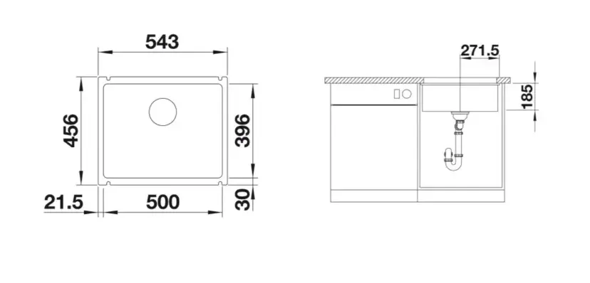 Kitchen Sink Blanco Subline 500-U – ceramic sink, 54 × 46 cm, without excenter, crystal white