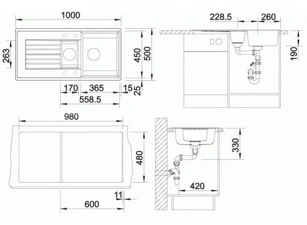 Kuchyňský dřez Blanco Zia 6 S – silgranitový dřez, 100 × 50 cm, bez excentra, antracit