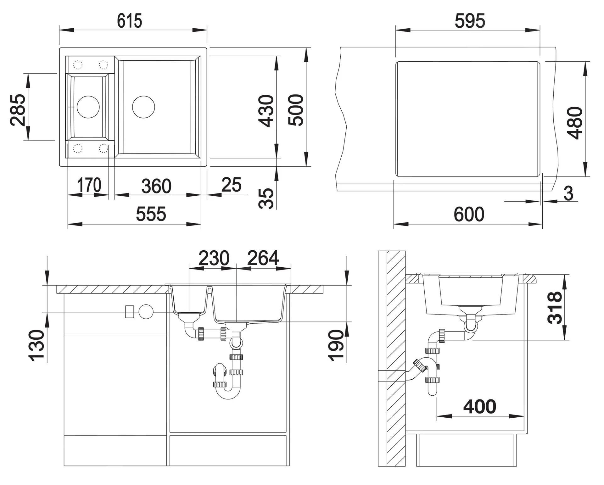 Blanco Metra 6 konyhai mosogató – silgranit mosogató, 61,5 × 50 cm, excentrikus, antracit