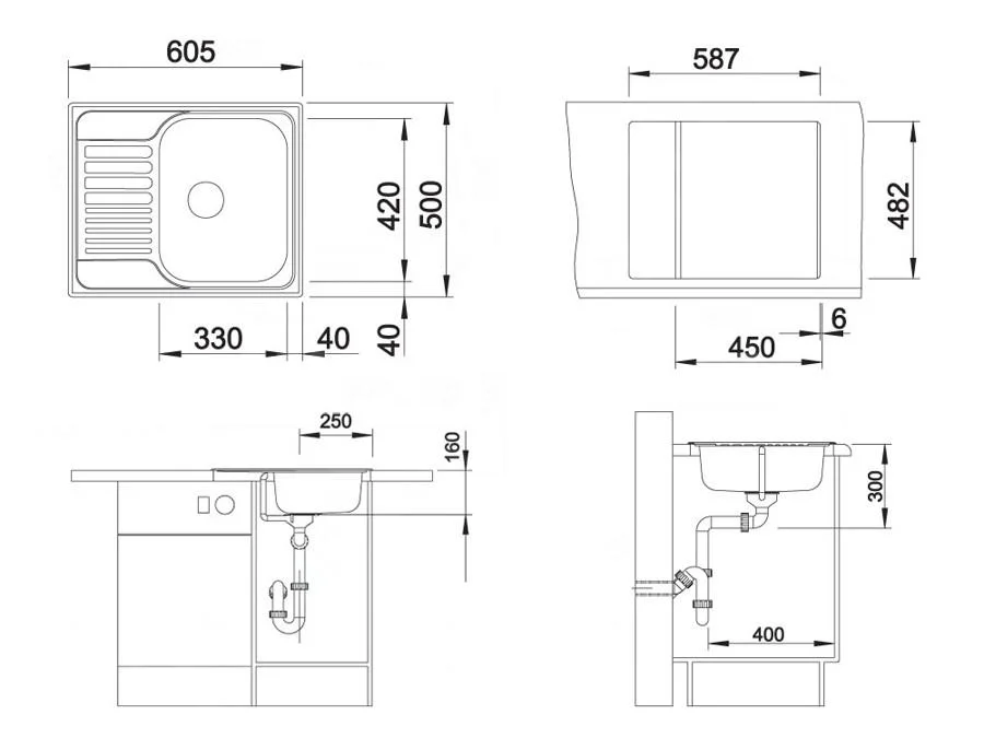 Küchenbecken Blanco Tipo 45 S mini 3 ½" – Edelstahlbecken, 60,5 × 50 cm, Edelstahl
