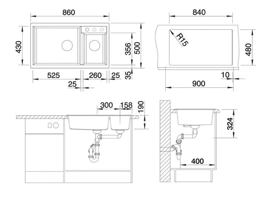 Kitchen Sink Blanco Metra 9 – Silgranit Sink, 86 × 50 cm, Gray Rock