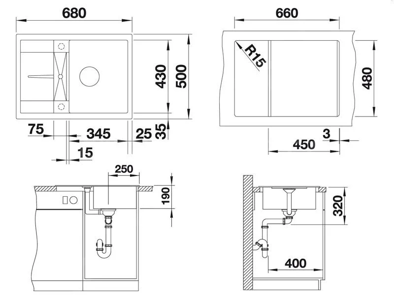 Küchenspüle Blanco Metra 45 S Compact – Silgranitspüle, 68 × 50 cm, ohne Exzenter, Anthrazit