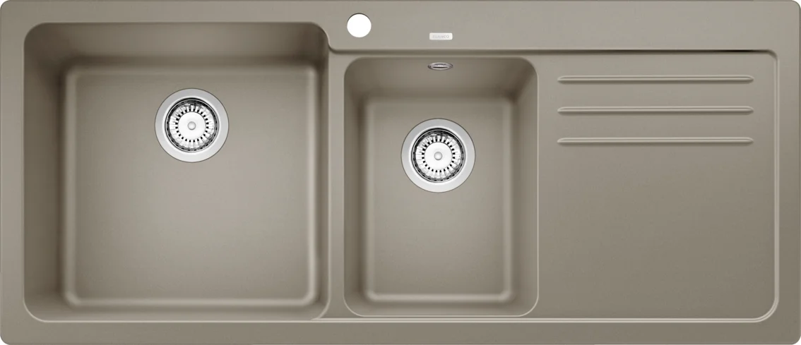 Kitchen Sink Blanco Naya 8 S – Silgranit Sink, 116 × 50 cm, Small Bowl on the Left, Tartufo