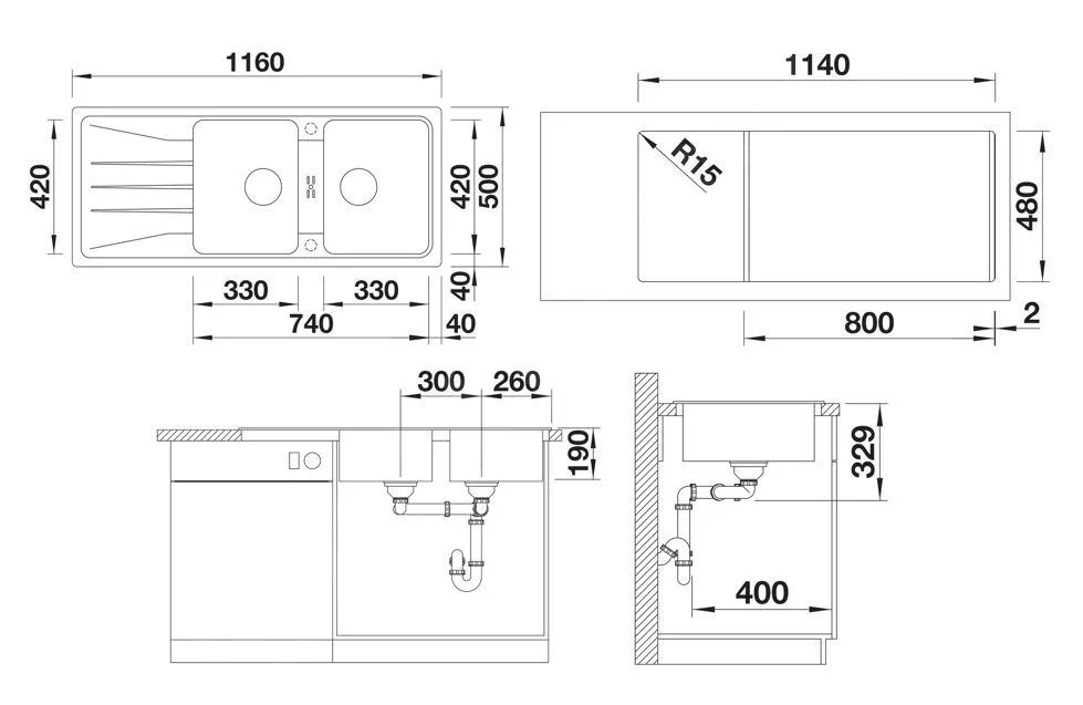 Kuchynský drez Blanco Sona 8 S – silgranitový drez, 116 × 50 cm, biela