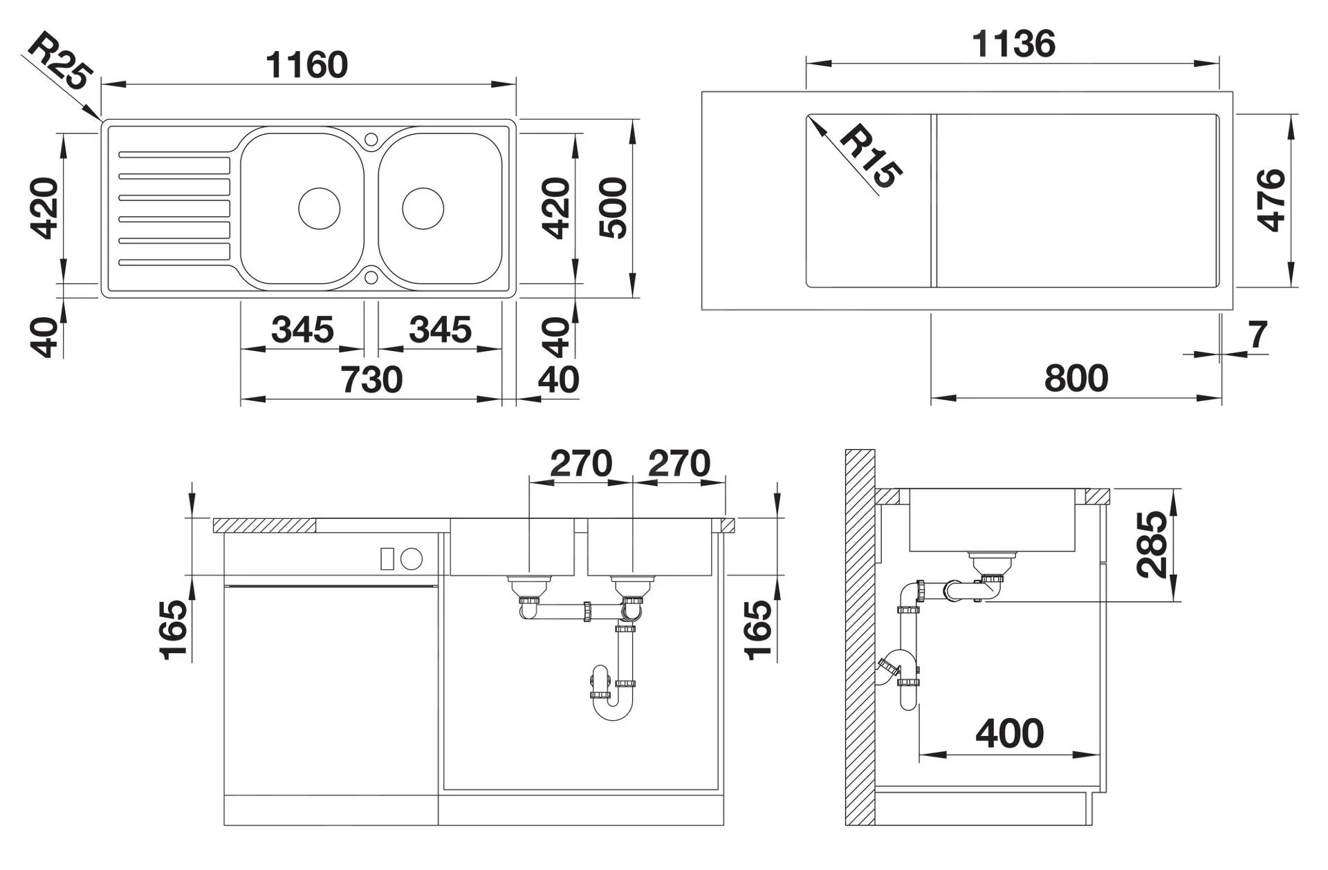 Kuchyňský dřez Blanco Lantos 8 S-IF Compact – nerezový dřez, 116 × 50 cm, leštěný nerez