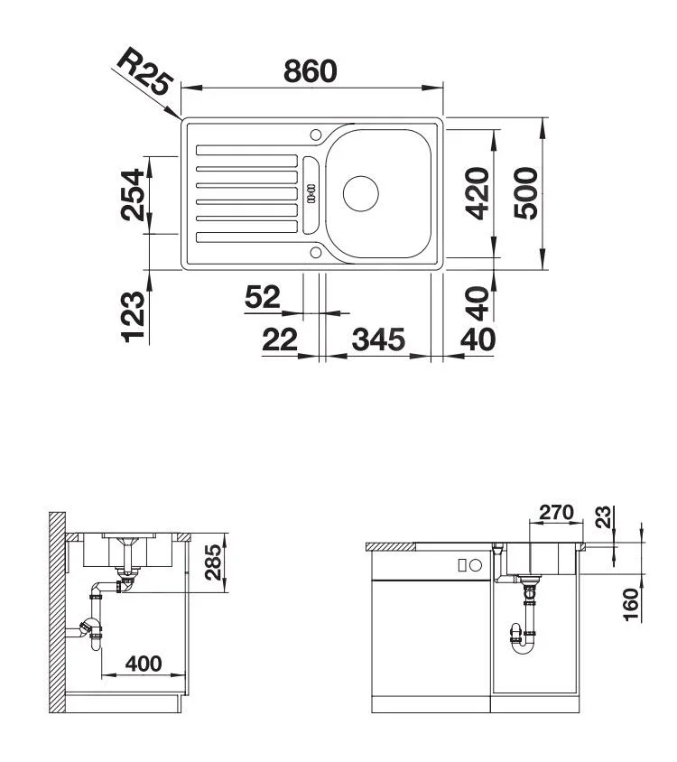 Kitchen Sink Blanco Lantos 45 S-IF – stainless steel sink, 86 × 50 cm, polished stainless steel