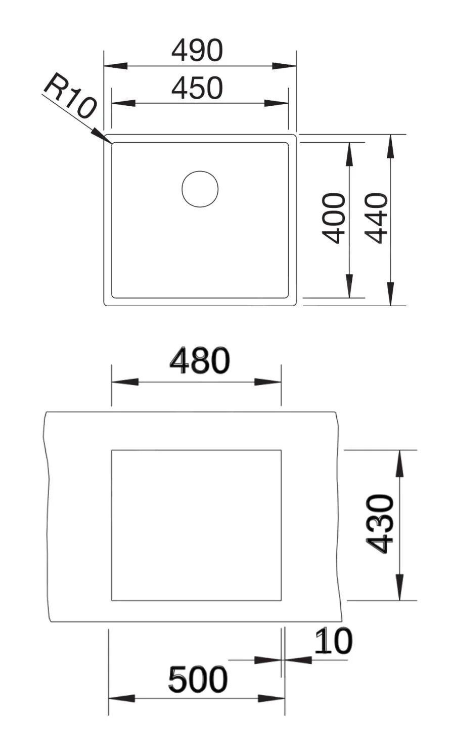 Kuchynský drez Blanco Claron 450-IF – nerezový drez, 49 × 44 cm, nerez hodvábny lesk