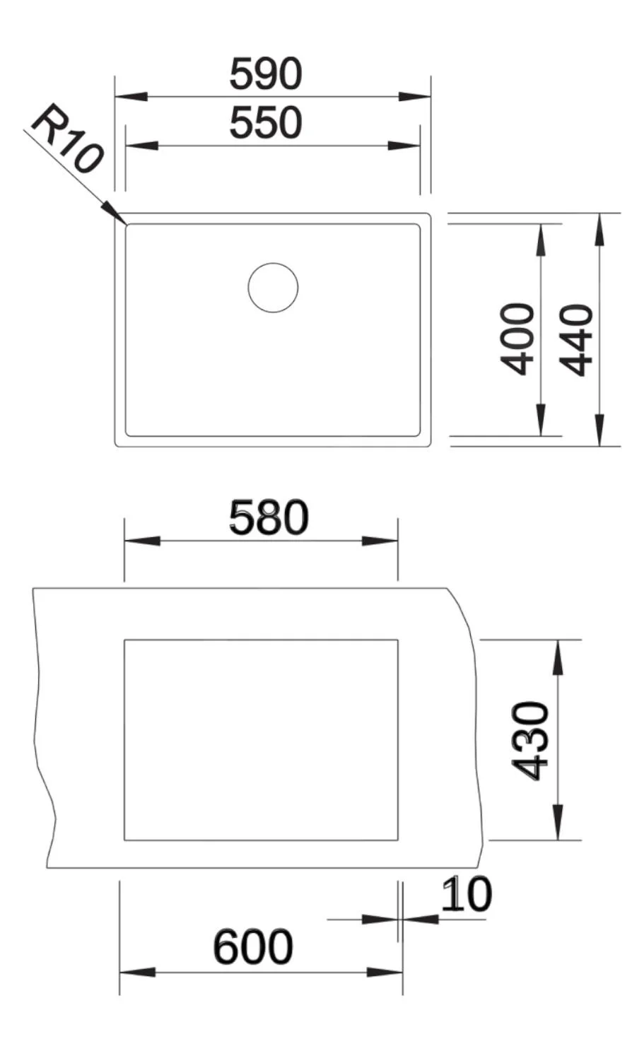Küchenspüle Blanco Claron 550-IF – Edelstahlspüle, 59 × 44 cm, Edelstahl seidenmatt