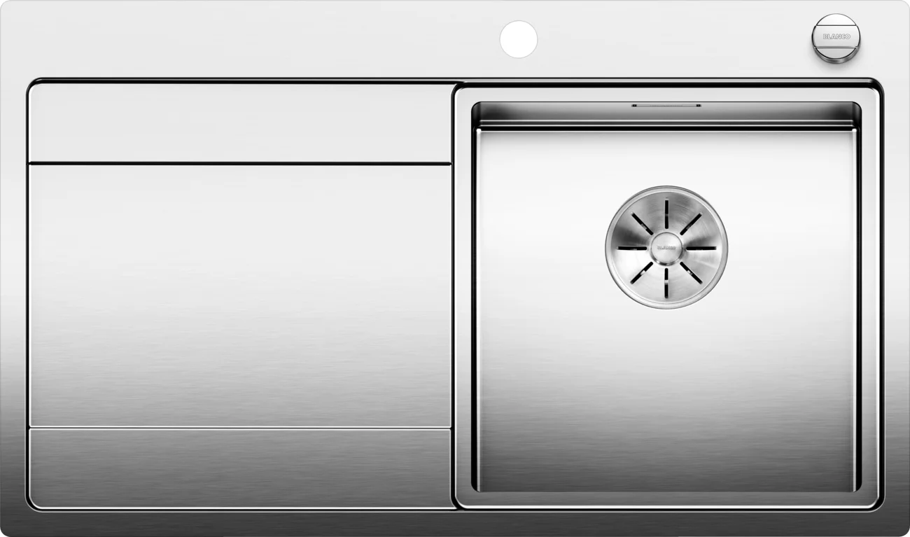 Kitchen Sink Blanco Divon II 45S-IF – stainless steel sink, 86 × 51 cm, small bowl on the right, stainless silk finish