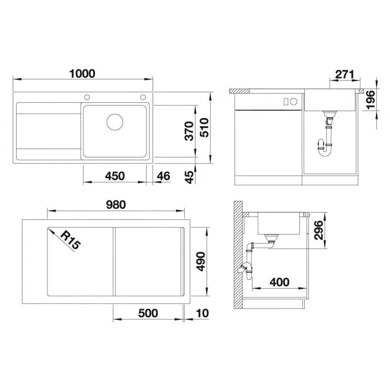 Küchenspüle Blanco Divon II 5S-IF – Edelstahlspüle, 100 × 51 cm, kleine Becken links