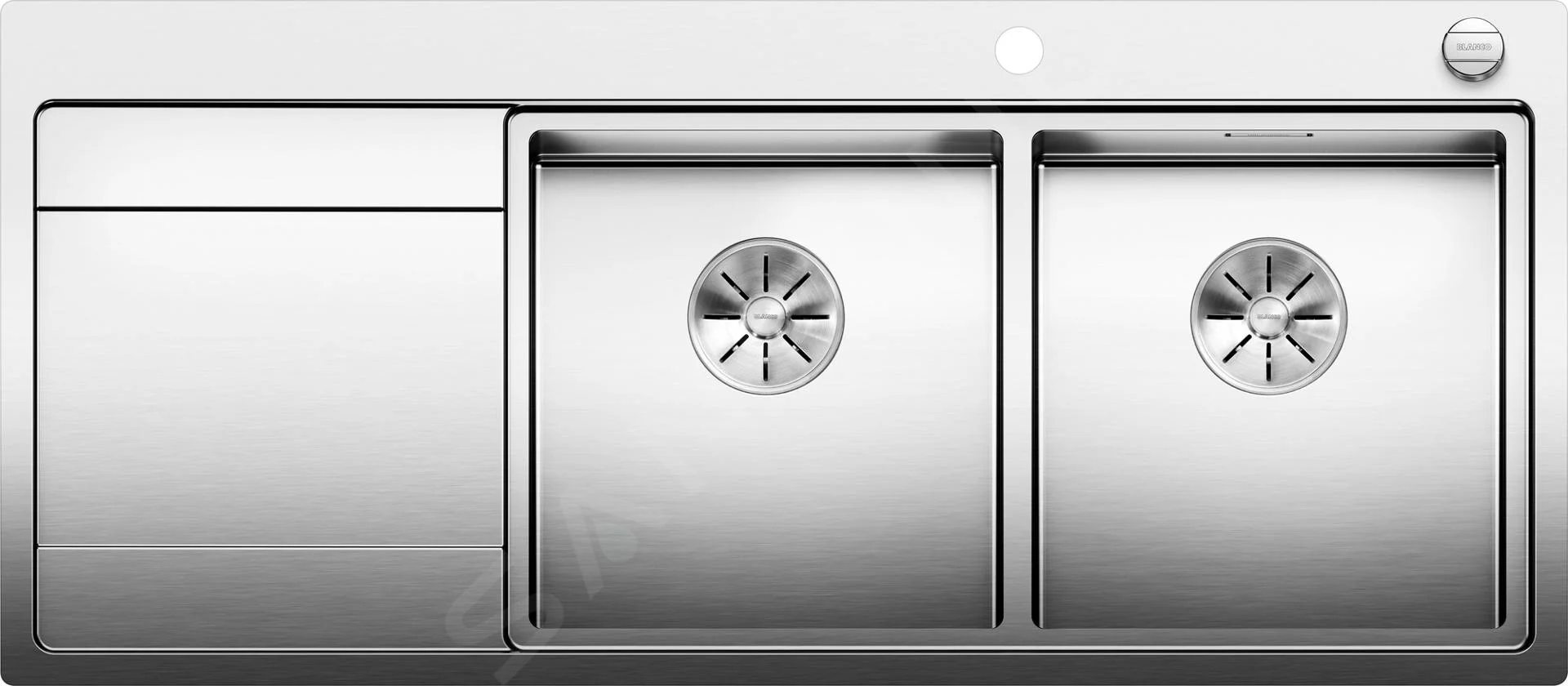 Kuchynský drez Blanco Divon II 8S-IF – nerezový drez, 116 × 51 cm, malá vanička vpravo, nerez hodvábny lesk