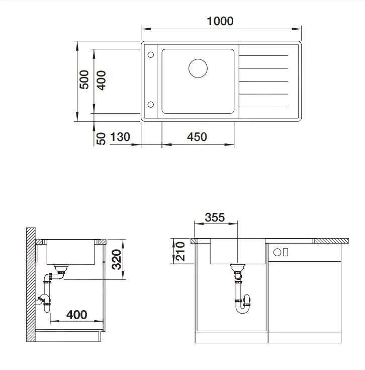 Kitchen Sink Blanco Andano XL 6S-IF – stainless steel sink, 100 × 50 cm, small bowl on the left, satin finish stainless steel