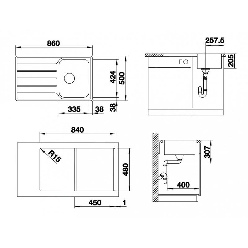 Kitchen Sink Blanco Lemis 45S-IF – stainless steel sink, 86 × 50 cm, polished stainless steel (523030)