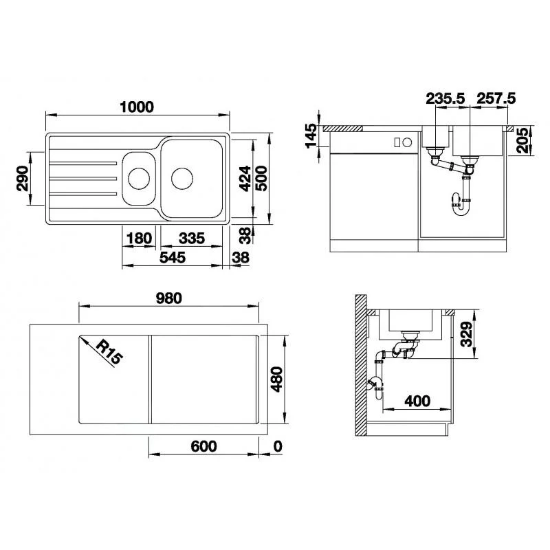 Kitchen Sink Blanco Lemis 6S-IF – stainless steel sink, 100 × 50 cm, polished stainless steel (523032)