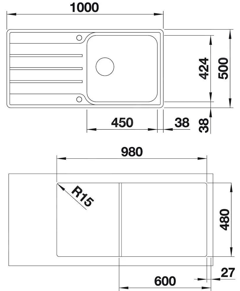 Küchenspüle Blanco Lemis XL 6S-IF – Edelstahlspüle, 100 × 50 cm, polierter Edelstahl (523035)