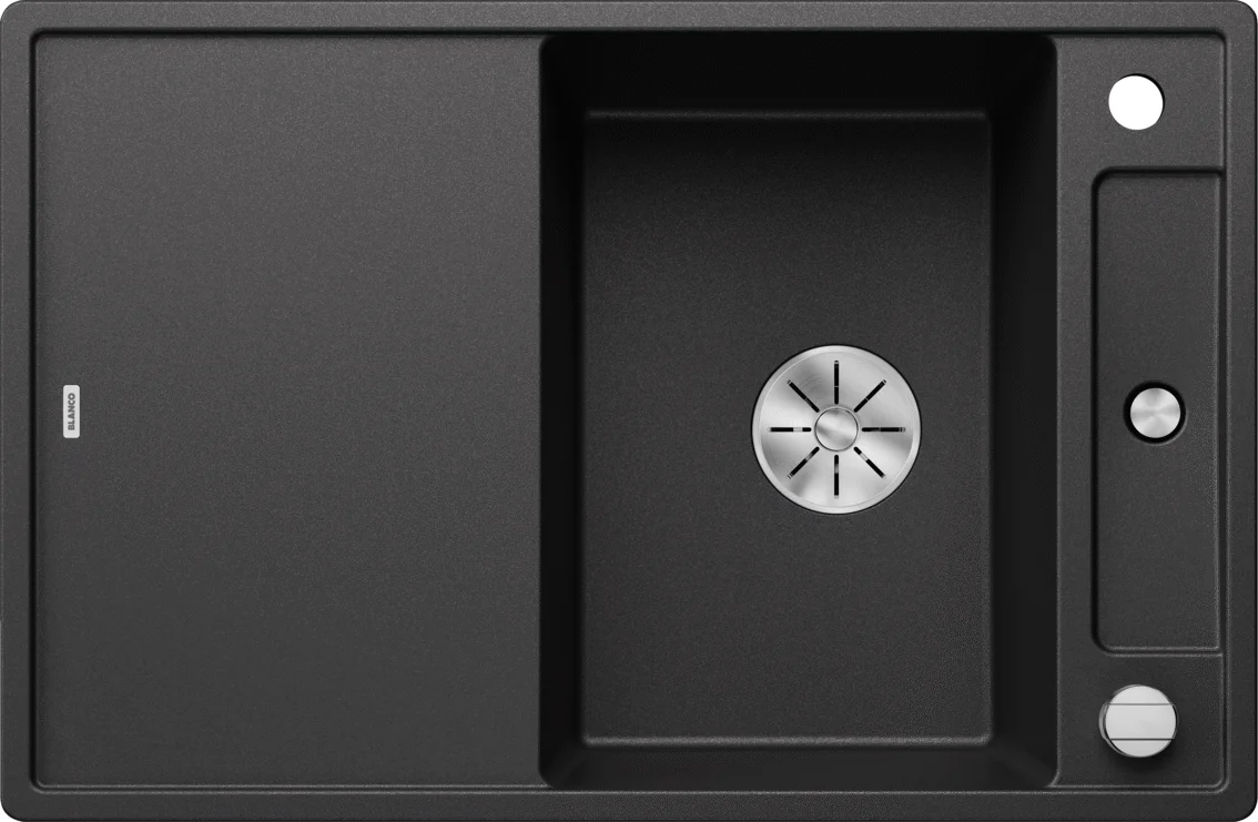 Kitchen Sink Blanco Axia III 45 S – Silgranit Sink, 78 × 51 cm, with Accessories: Wooden Cutting Board, Anthracite