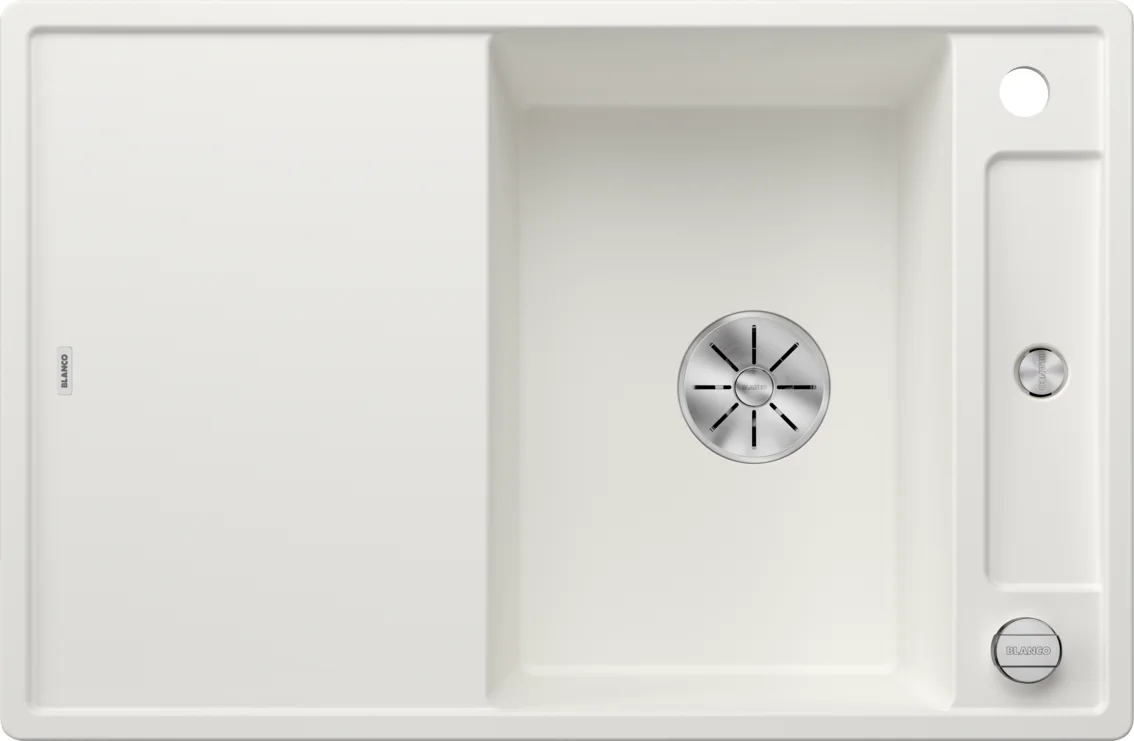 Konyhai mosogató Blanco Axia III 45 S – silgranit mosogató, 78 × 51 cm, tartozékokkal: fa vágódeszka, fehér