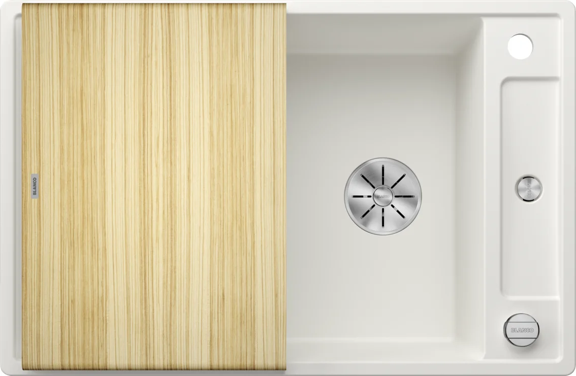Kuchynský drez Blanco Axia III 45 S – silgranitový drez, 78 × 51 cm, s príslušenstvom: drevená krájacia doska, biela