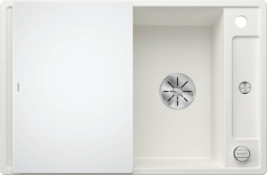 Kuchynský drez Blanco Axia III 45 S – silgranitový drez, 78 × 51 cm, s príslušenstvom: krájacia doska z bieleho skla, biela