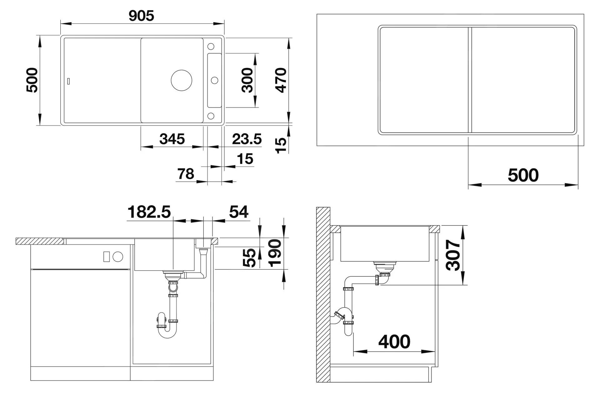 Kuchynský drez Blanco Axia III 5 S-F – silgranitový drez, 91 × 50 cm, s príslušenstvom: krájacia doska z bieleho skla, sivá skala