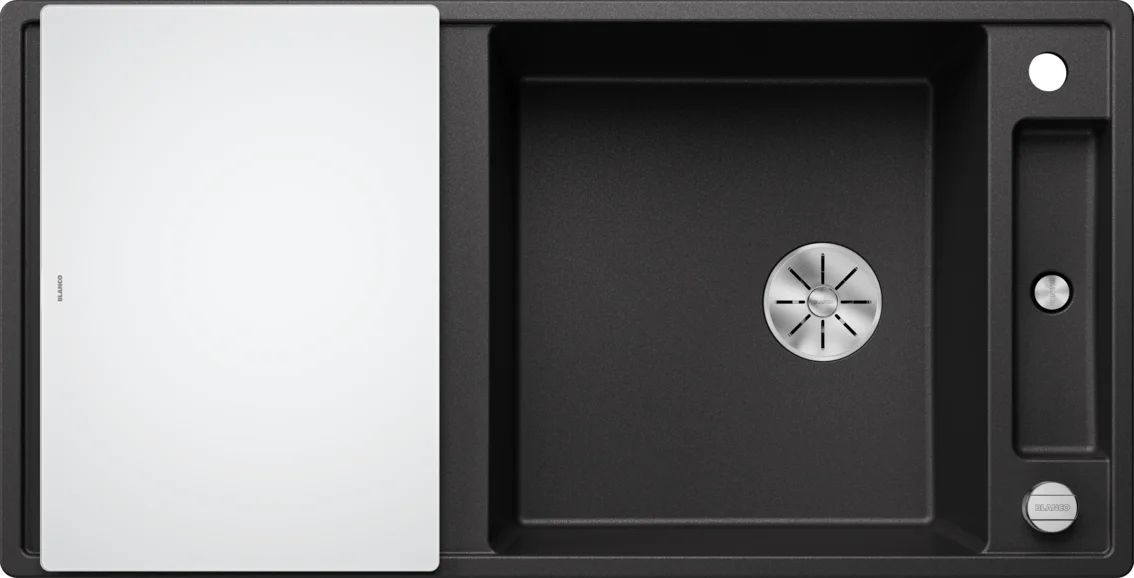 Küchenspüle Blanco Axia III XL 6 S – Silgranit-Spüle, 100 × 51 cm, mit Zubehör: Schneidebrett aus weißem Glas, Anthrazit