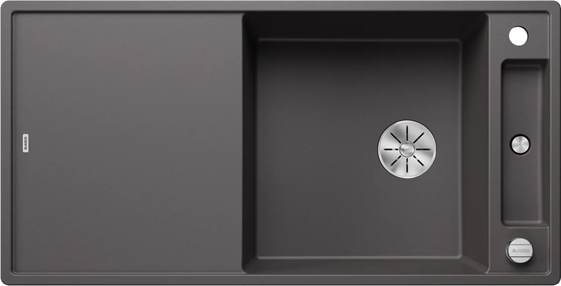 Kitchen Sink Blanco Axia III XL 6 S – Silgranit Sink, 100 × 51 cm, with Accessories: White Glass Cutting Board, Grey Rock