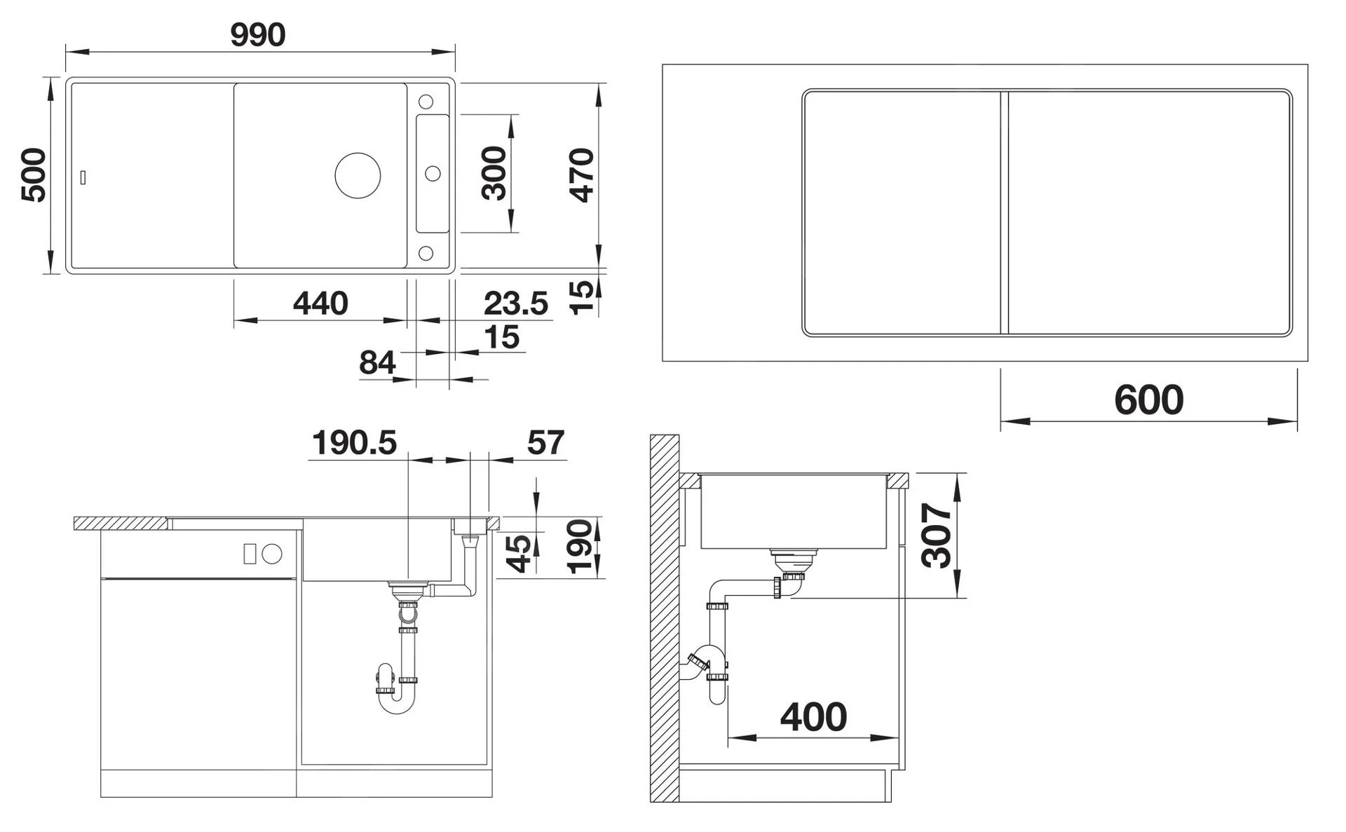 Zlew kuchenny Blanco Axia III XL 6S-F – zlew silgranitowy, 99 × 50 cm, z akcesoriami: drewniana deska do krojenia, szara skała