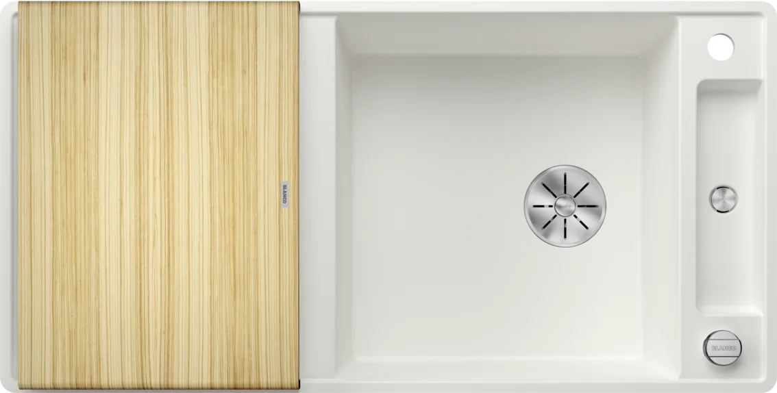 Küchenspüle Blanco Axia III XL 6S-F – Silgranit-Spüle, 99 × 50 cm, mit Zubehör: Holzschneidebrett, weiß