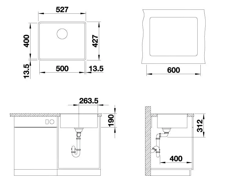 Blanco Subline 500-F Kitchen Sink – Silgranit Sink, 52.7 × 42.7 cm, Coffee