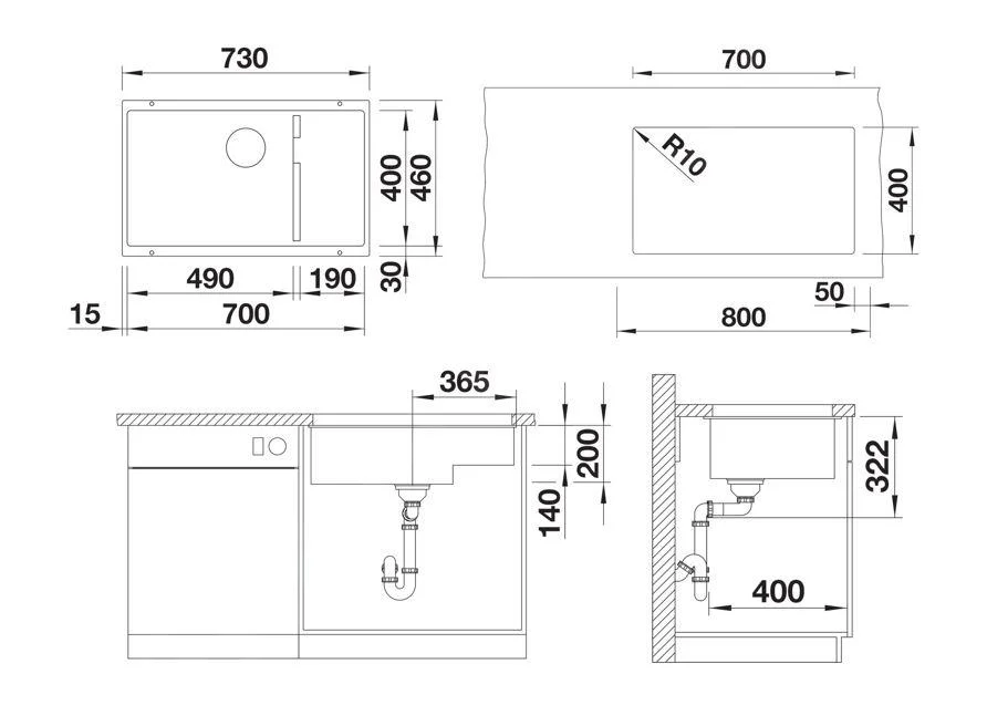 Blanco Subline 700-U Level konyhai mosogató – silgranit mosogató, 73 × 46 cm, tartozékok nélkül, fehér