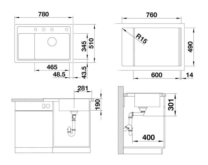 Kuchynský drez Blanco Zenar XL 6 S Compact – silgranitový drez, 78 × 51 cm, biela