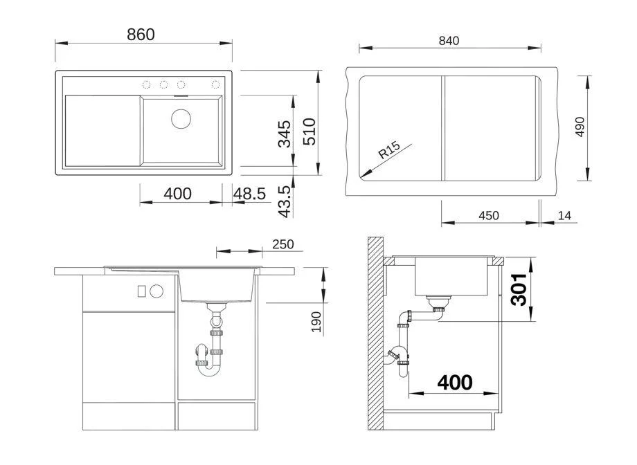 Konyhai mosogató Blanco Zenar 45 S – silgranit mosogató, 86 × 51 cm, kis medence jobbra, fehér