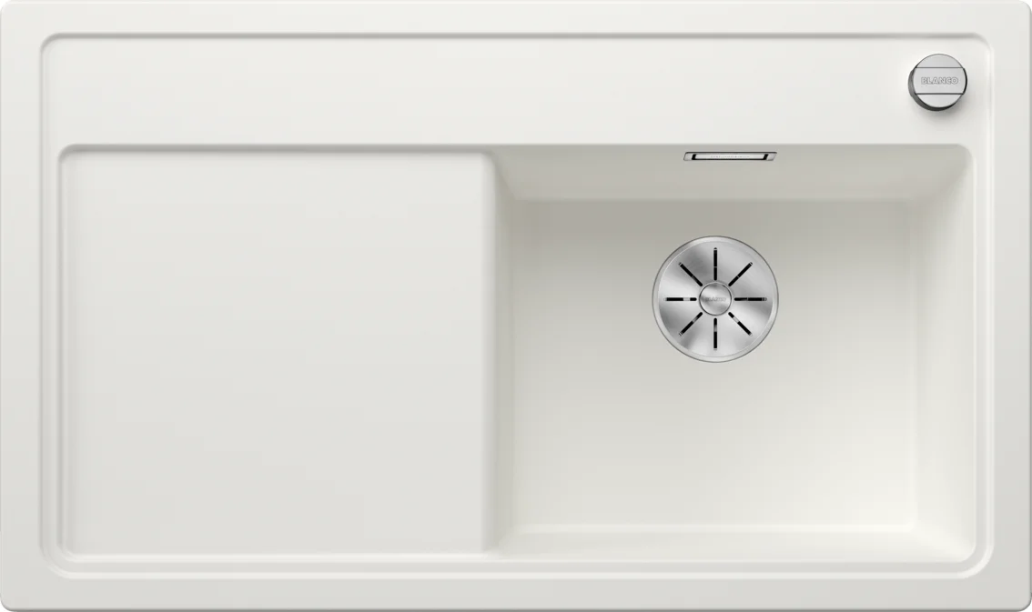 Küchenspüle Blanco Zenar 45 S – Silgranitspüle, 86 × 51 cm, kleines Becken rechts, weiß