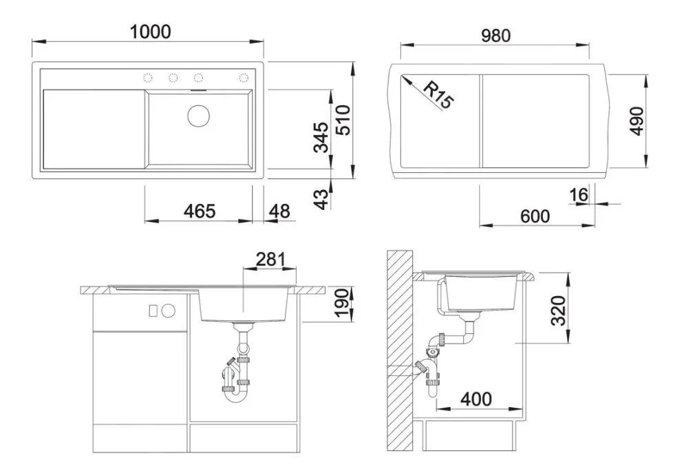 Konyhai mosogató Blanco Zenar XL 6 S – silgranit mosogató, 100 × 51 cm, kis medence jobbra, fehér
