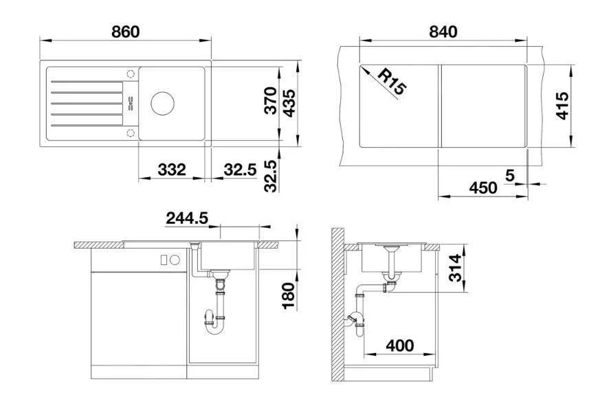 Blanco Favum 45 S Kitchen Sink – Silgranit Sink, 86 × 43.5 cm, White
