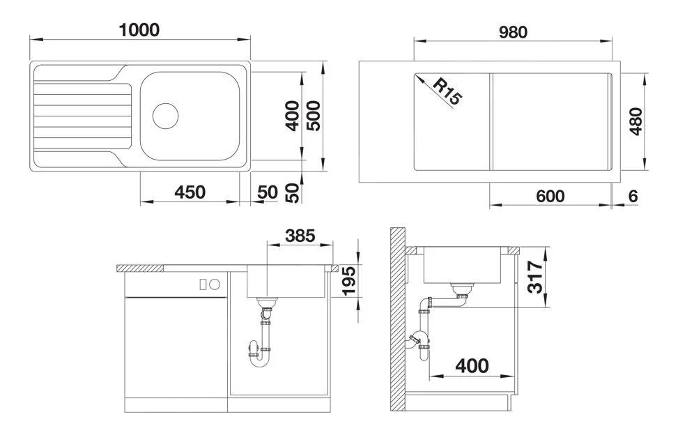 Küchenspüle Blanco Dinas XL 6S – Edelstahlspüle, 100 × 50 cm, ohne Exzenter, polierter Edelstahl