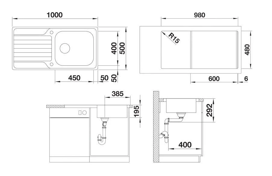 Küchenspüle Blanco Dinas XL 6S – Edelstahlspüle, 100 × 50 cm, mit Exzenter, polierter Edelstahl