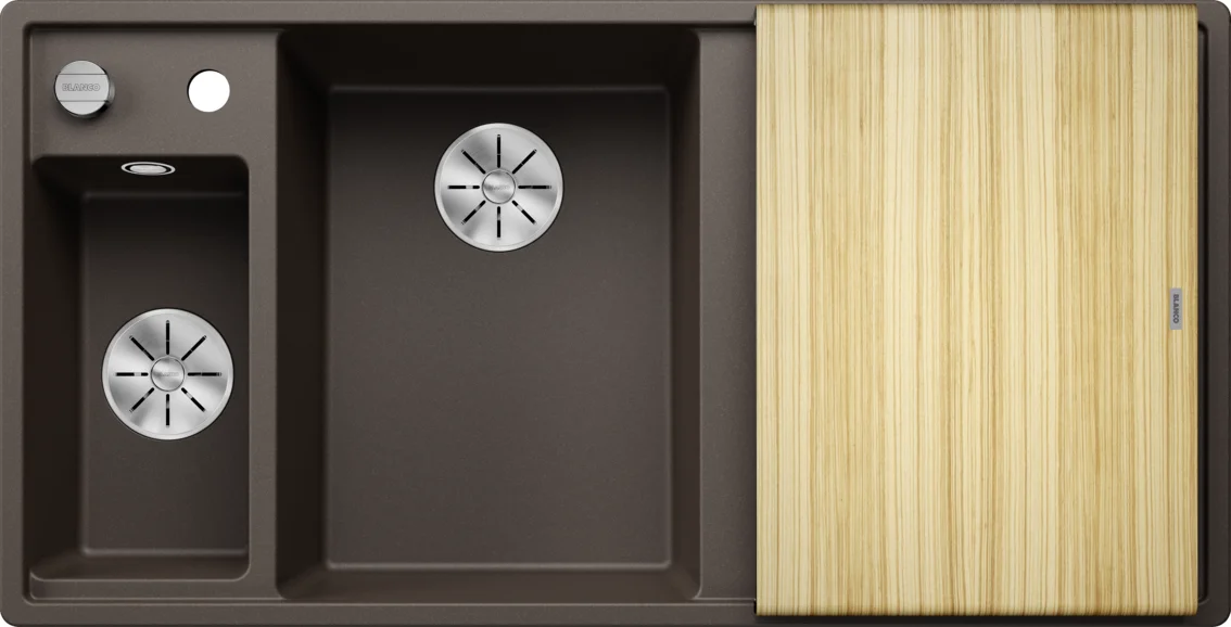 Kuchynský drez Blanco Axia III 6 S – silgranitový drez, 100 × 51 cm, s príslušenstvom: drevená krájacia doska, nerezová miska, káva