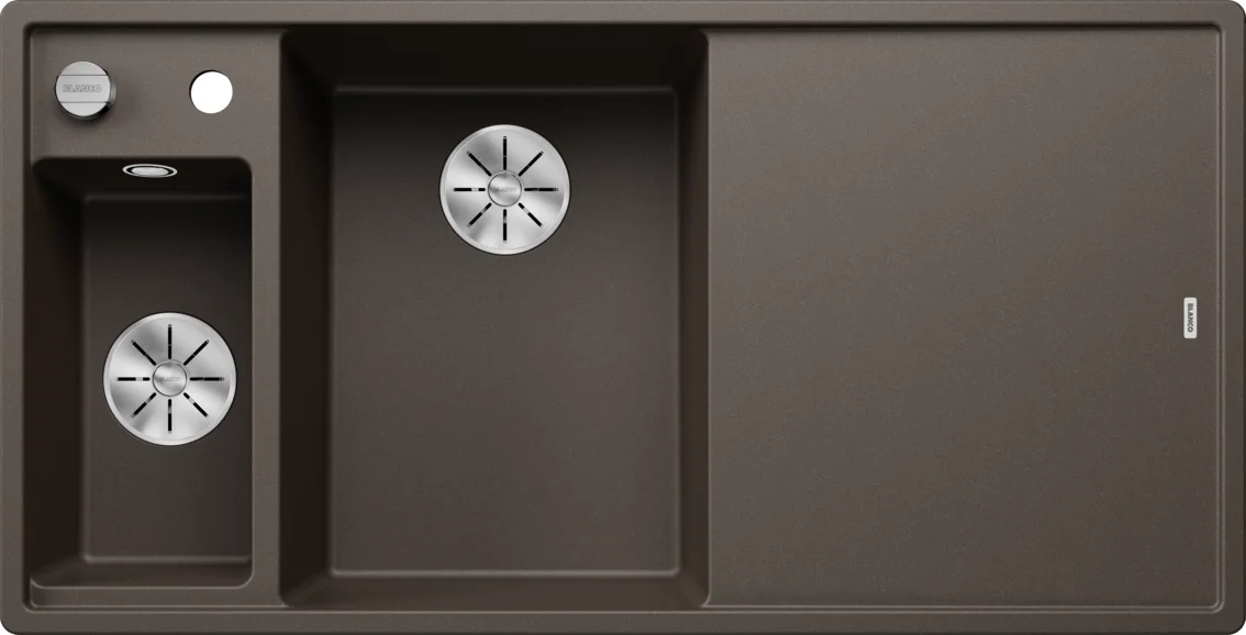 Kitchen Sink Blanco Axia III 6 S – Silgranit Sink, 100 × 51 cm, with Accessories: White Glass Cutting Board, Stainless Steel Bowl, Coffee