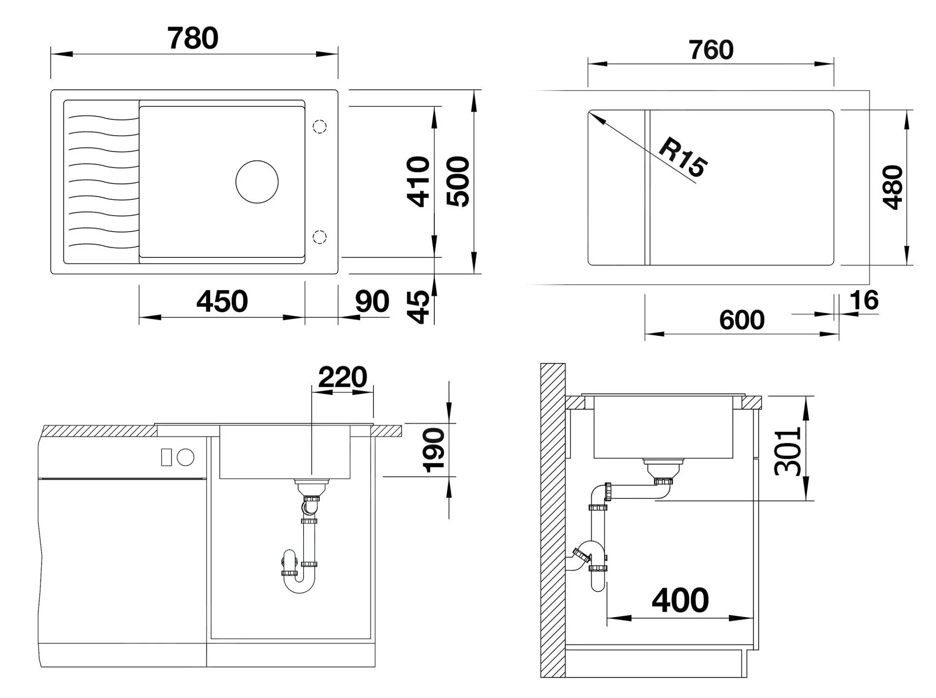 Kitchen Sink Blanco Elon XL 6 S – Silgranit Sink, 78 × 50 cm, with Excenter, Tartufo