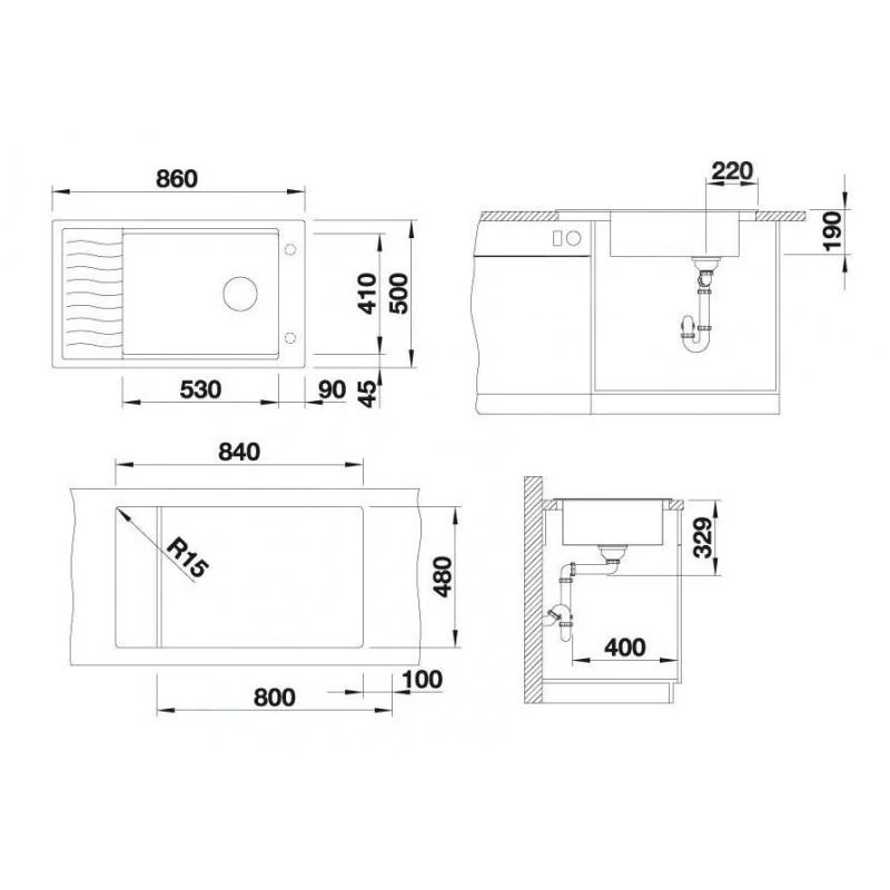 Kitchen Sink Blanco Elon XL 8 S – Silgranit Sink, 86 × 50 cm, Gray Rock