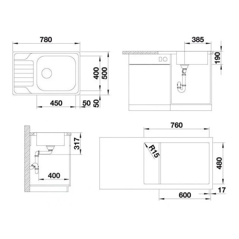 Kitchen Sink Blanco Dinas XL 6 S Compact – stainless steel sink, 78 × 50 cm, polished stainless steel
