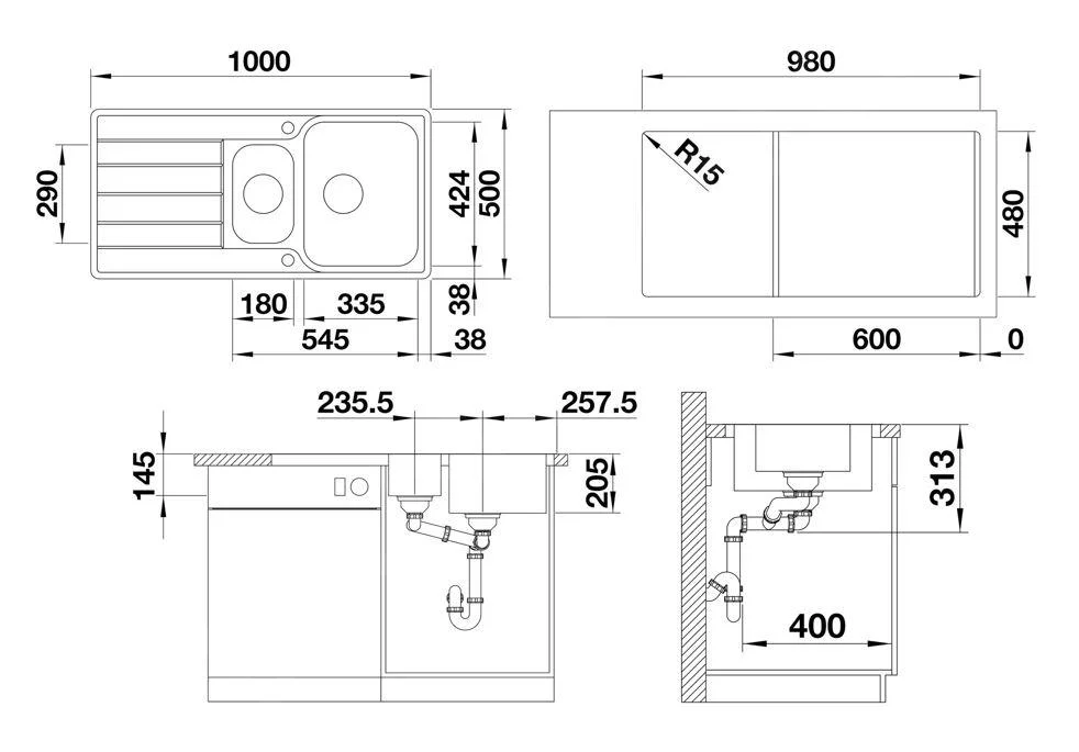 Kuchynský drez Blanco Classimo 6S-IF – nerezový drez, 100 × 50 cm, bez príslušenstva, leštený nerez