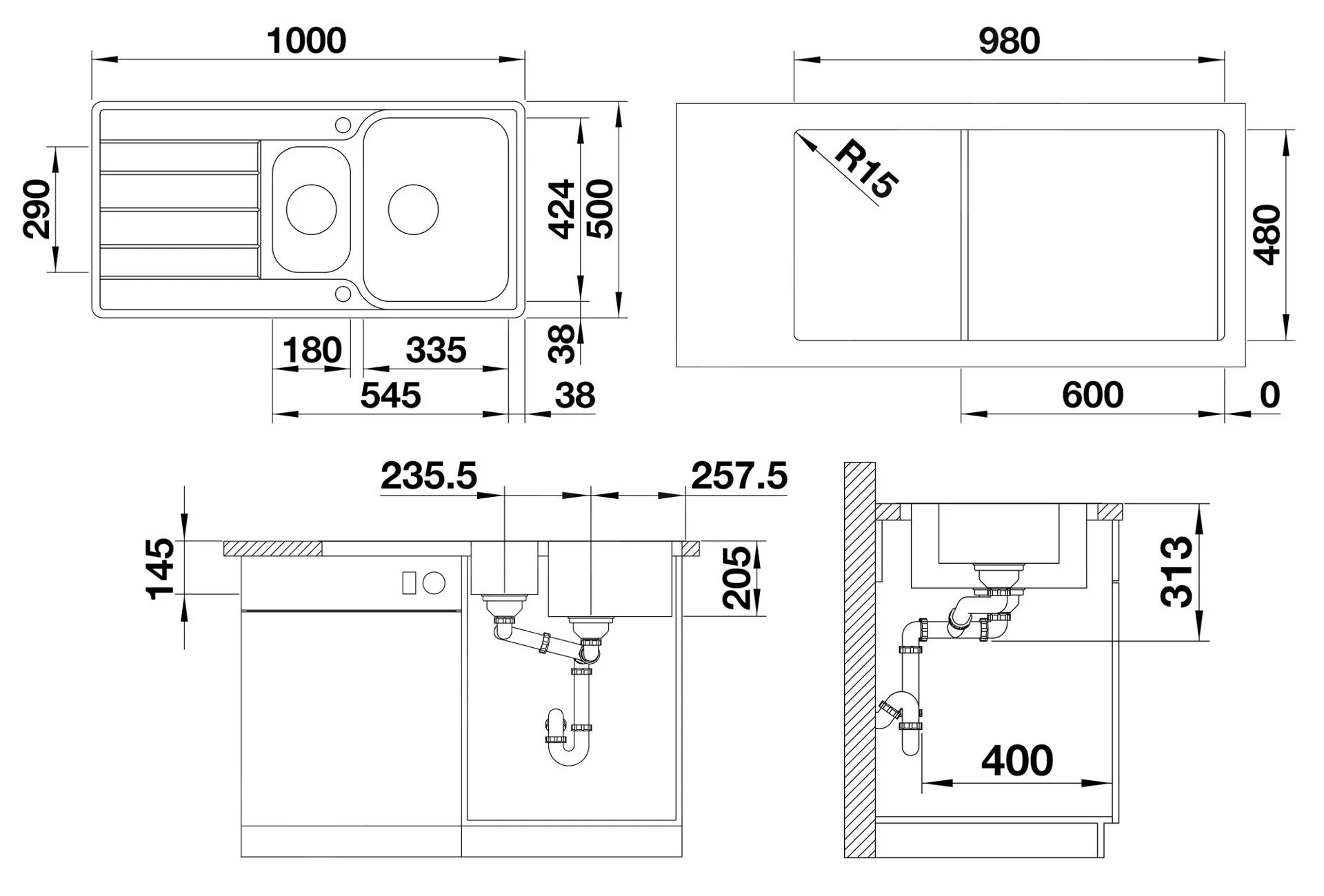 Blanco Classimo 6S-IF Kitchen Sink – stainless steel sink, 100 × 50 cm, with accessories: stainless steel bowl, polished stainless steel