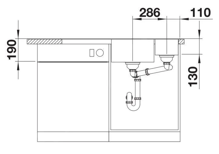Konyhai mosogató Blanco Axia III 6 S – silgranit mosogató, 100 × 51 cm, kis tálca balra, tartozékokkal: fa vágódeszka, rozsdamentes tál, fekete
